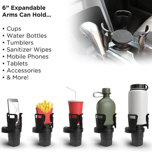2-in-1 Expandable Cup Holder with 360° Rotating Base – Black (BRAND-NEW IN BOX!) - Picture 7 of 8
